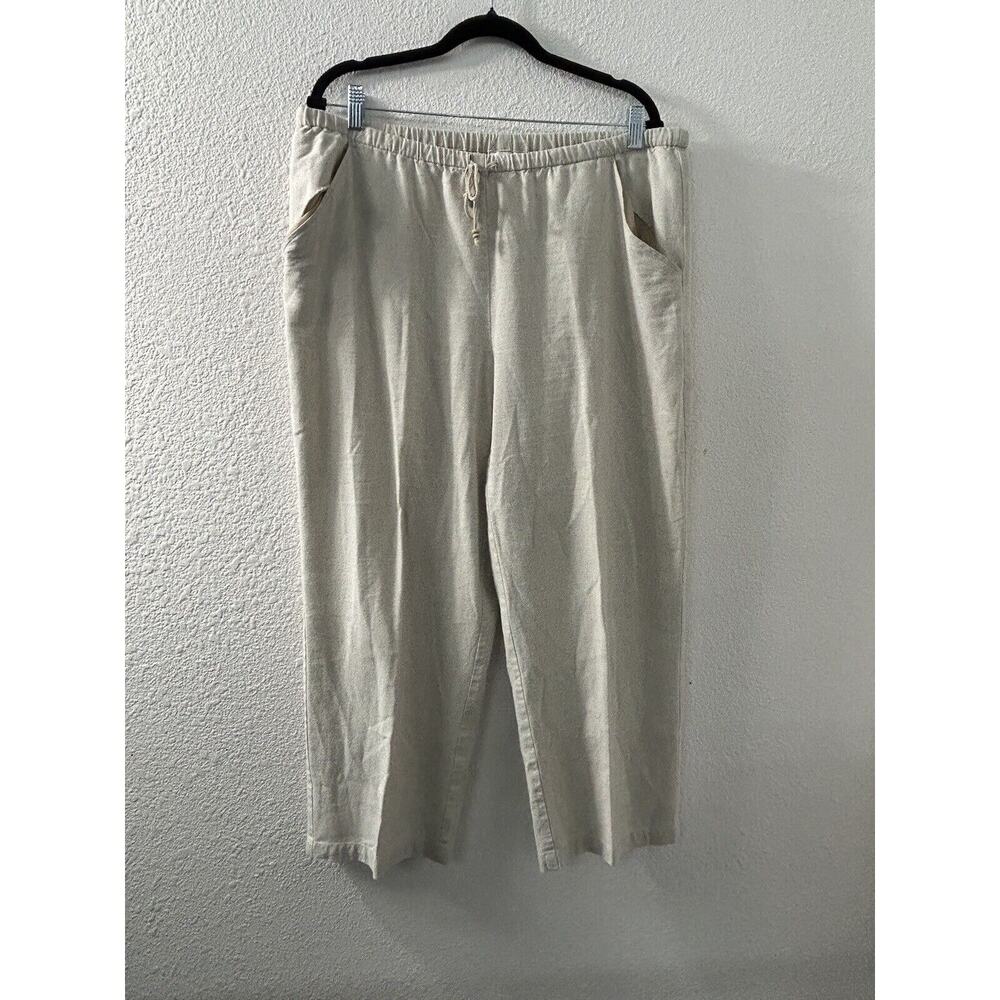 Alfred Dunner Linen Blend Beige Wide Leg Pants‎ 16 (38Wx25L) Comfy Classic Beach